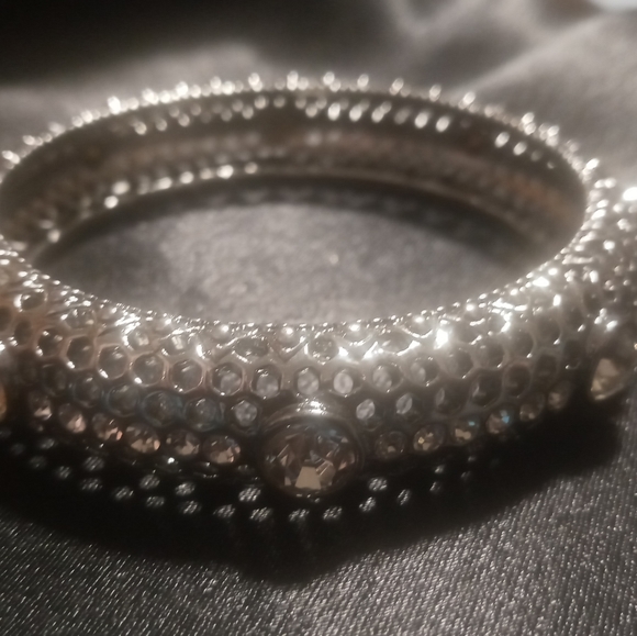 IMAN Rhinestons studded bangle bracelet silver stainless.. sz8.5 - Picture 3 of 6